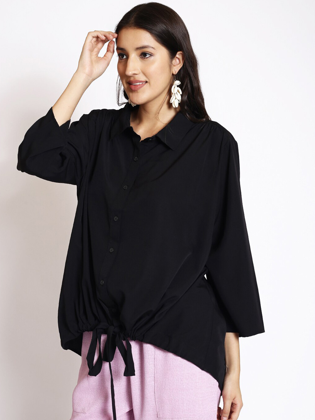 250 DESIGNS Longline Tie-Up Casual Shirt