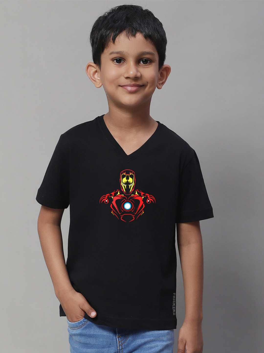 Friskers Boys Superhero Iron Man Graphic Printed Slim Fit Pure Cotton T-Shirt