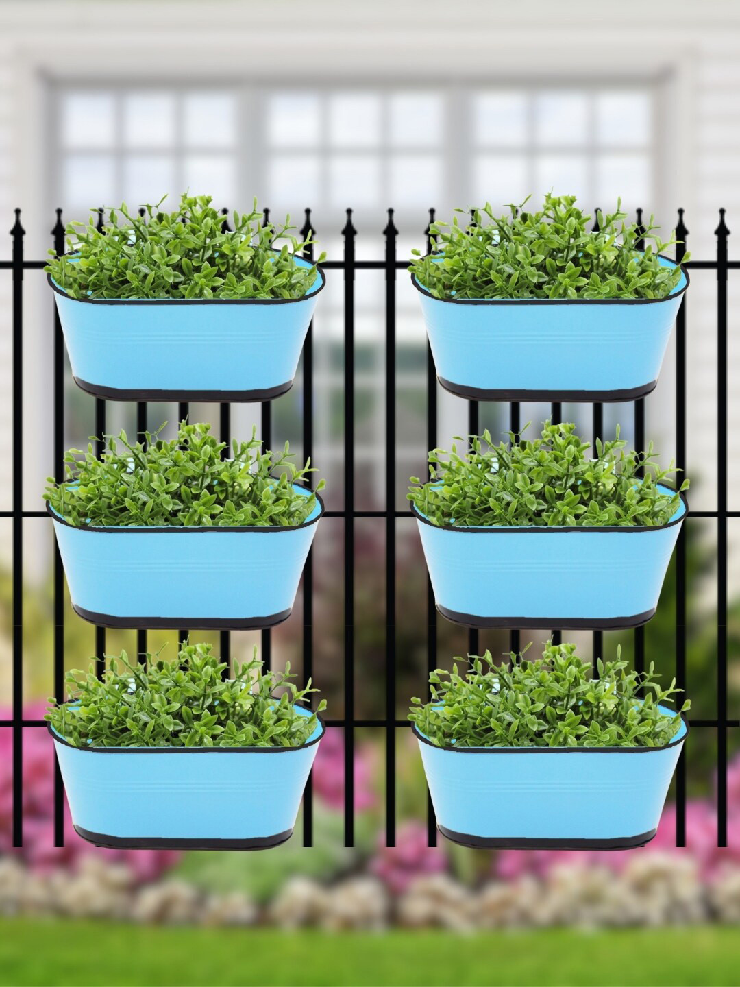 ecofynd 6 Pieces Metal Oval Balcony Hanging Planters