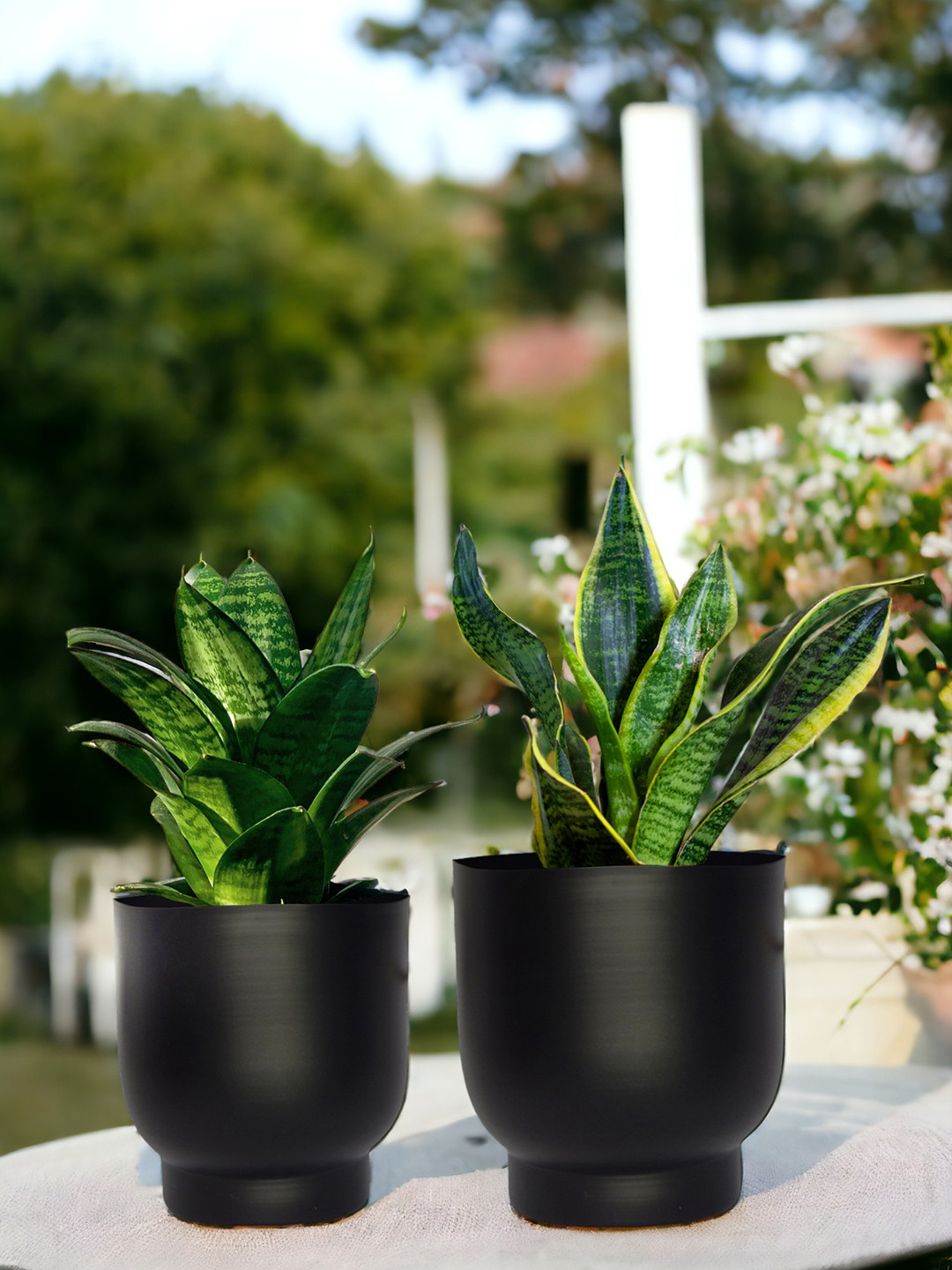ecofynd 2 Pcs Black Eva Metal Planter Pots