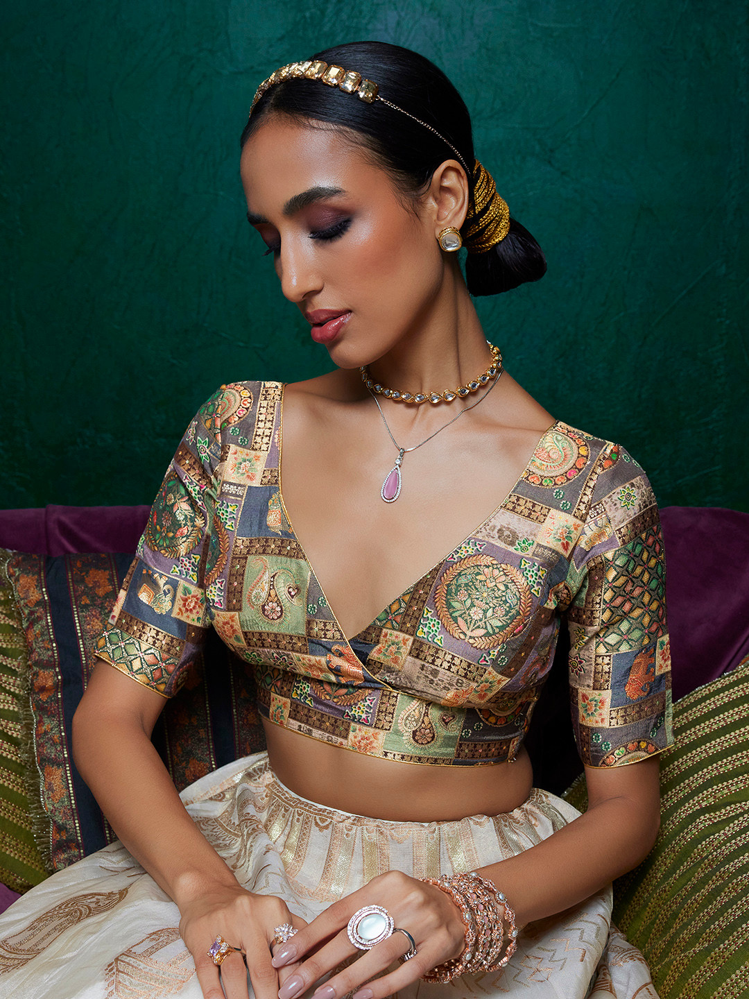 Soch Woven Design V-Neck Zari Silk Saree Blouse