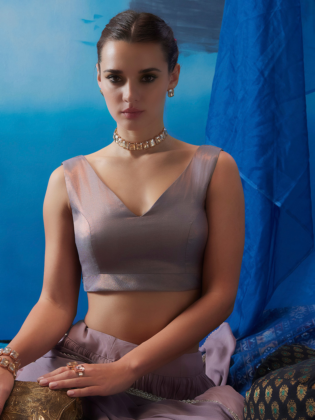 Soch V-Neck Tussar Saree Blouse