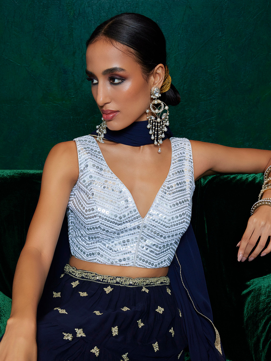 Soch Sequinned Embellished V-Neck Sleeveless Blouse