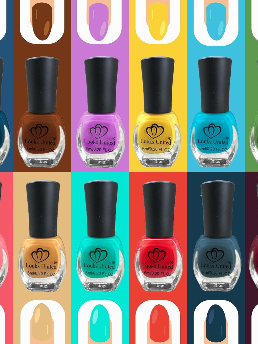 Looks United Set Of 12 High Gloss Smooth Finish Nail Enamel - 6ml Each