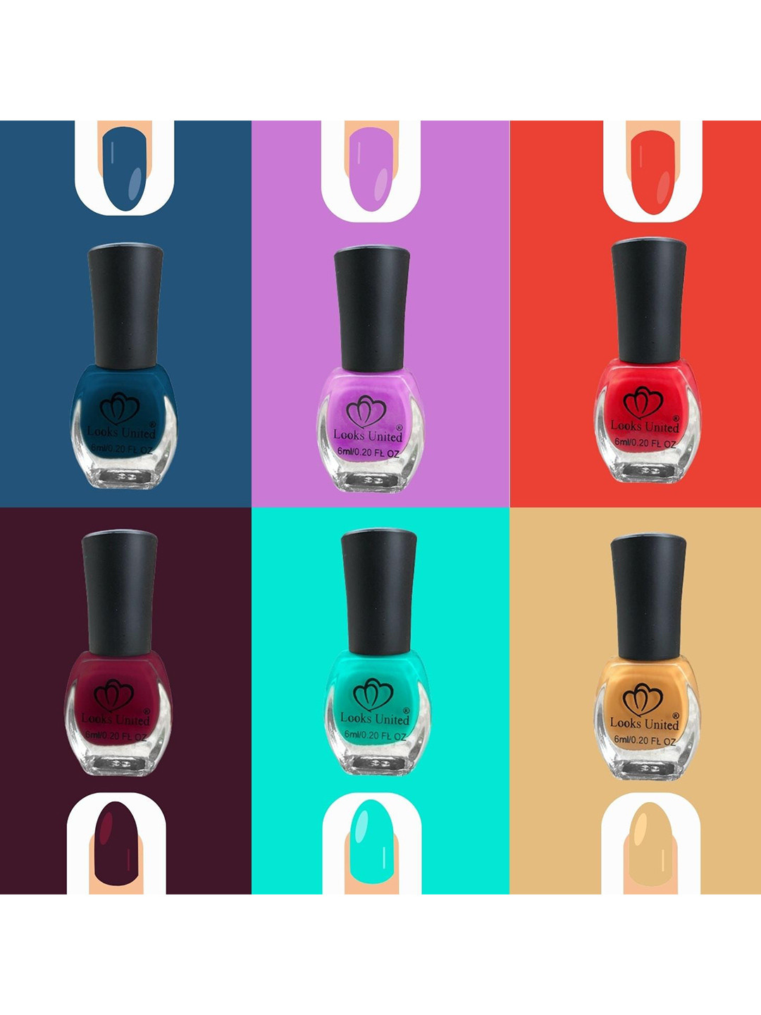 Looks United Set Of 6 Smooth High Gloss Nail Polish - 6ml Each