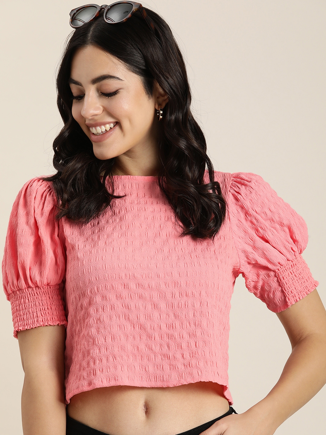 トップス herlipto Cropped Puff Sleeve Knit Top herlipto Cropped Puff Sleeve Knit Top