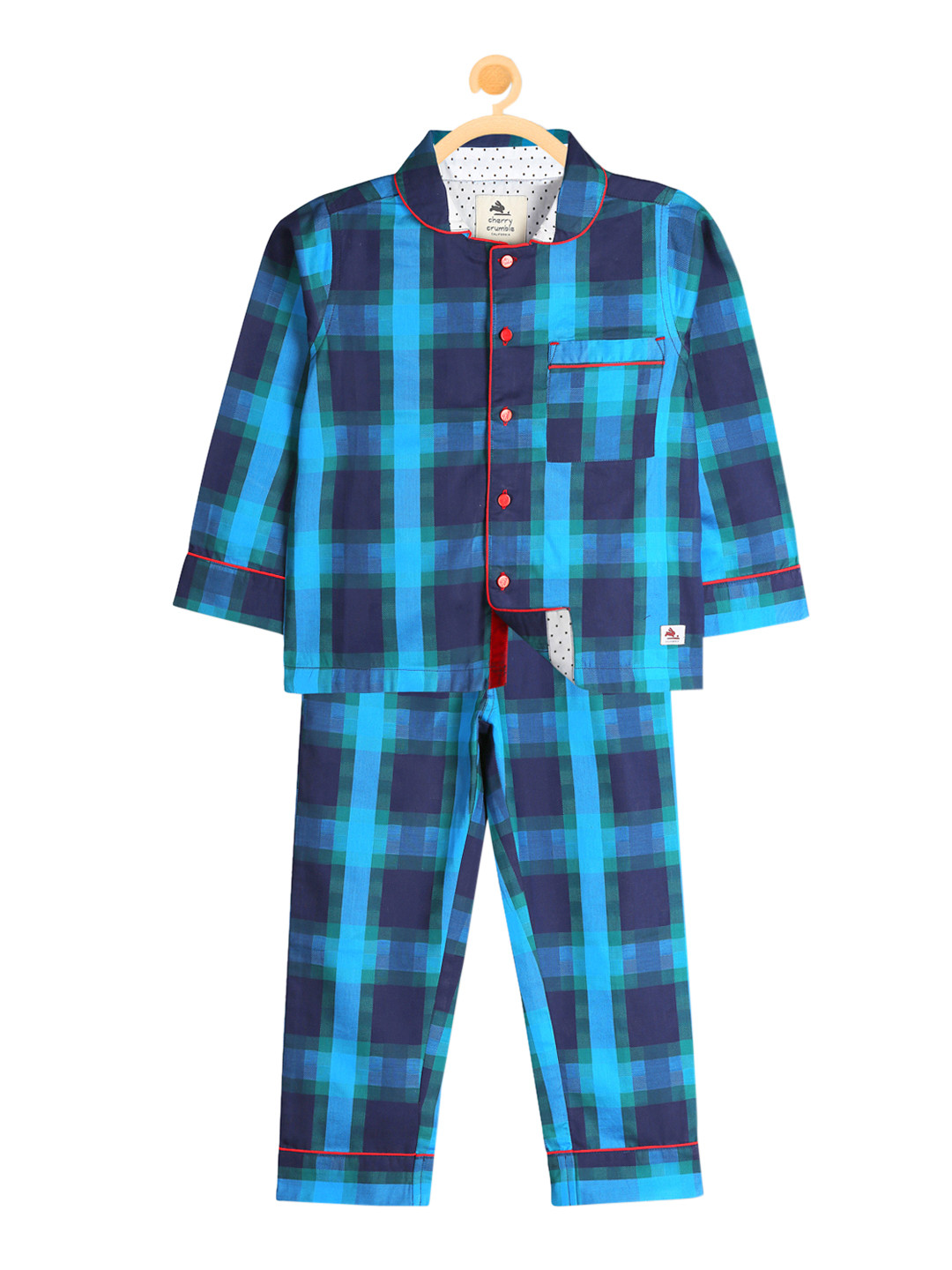 Cherry Crumble Unisex Blue Checked Night suit WS-NSUIT-0336