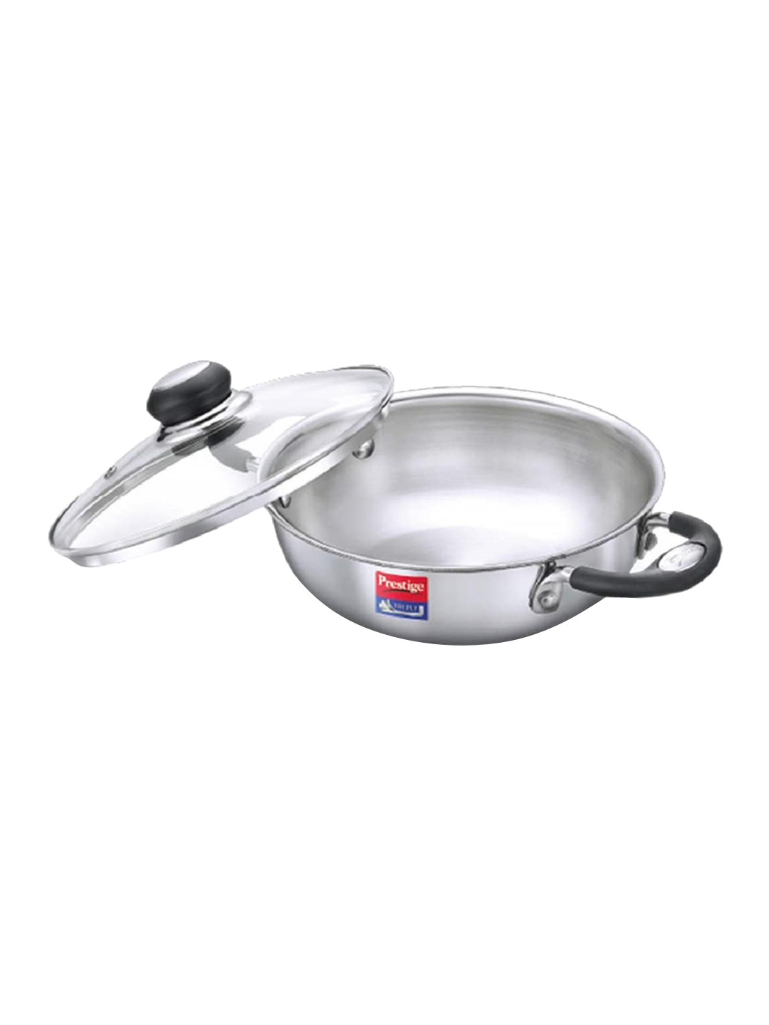 Prestige Tri-ply Splendor Silver Stainless Steel Induction Base Kadai With Glass Lid-2.7L