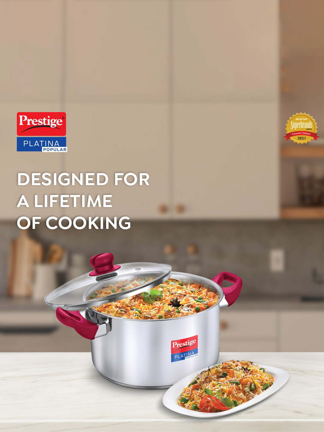 Prestige Platina Popular Stainless Steel Forged Bottom Casserole With Glass Lid 4.6L