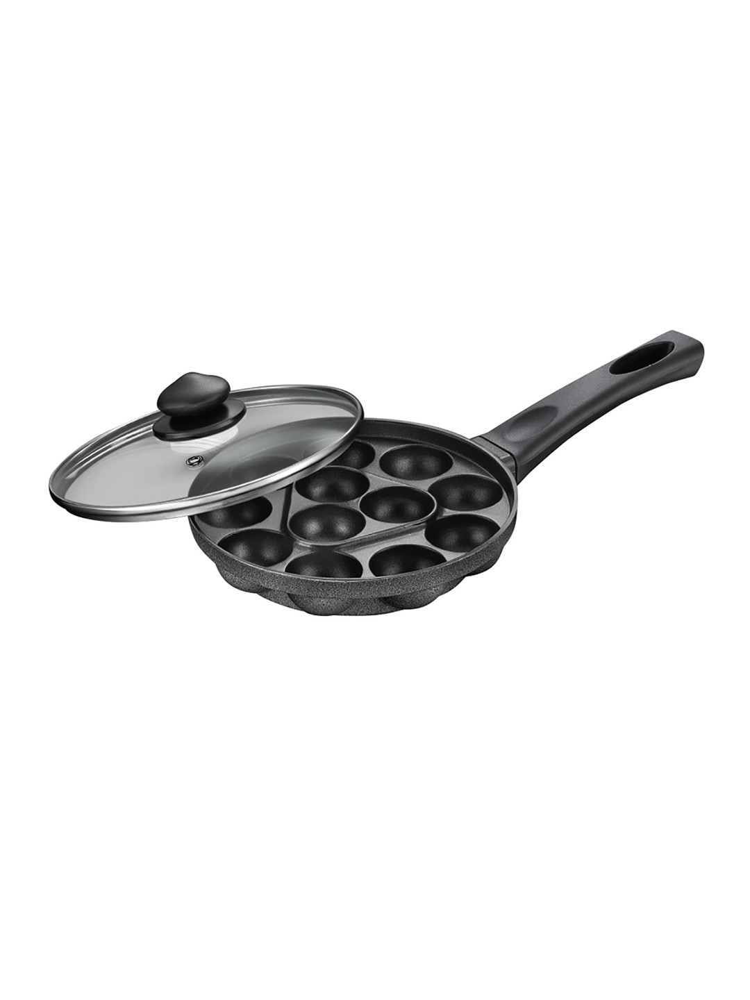 Prestige Omega Select Plus Black 16 Pits Non- Stick Appam Patra With Lid