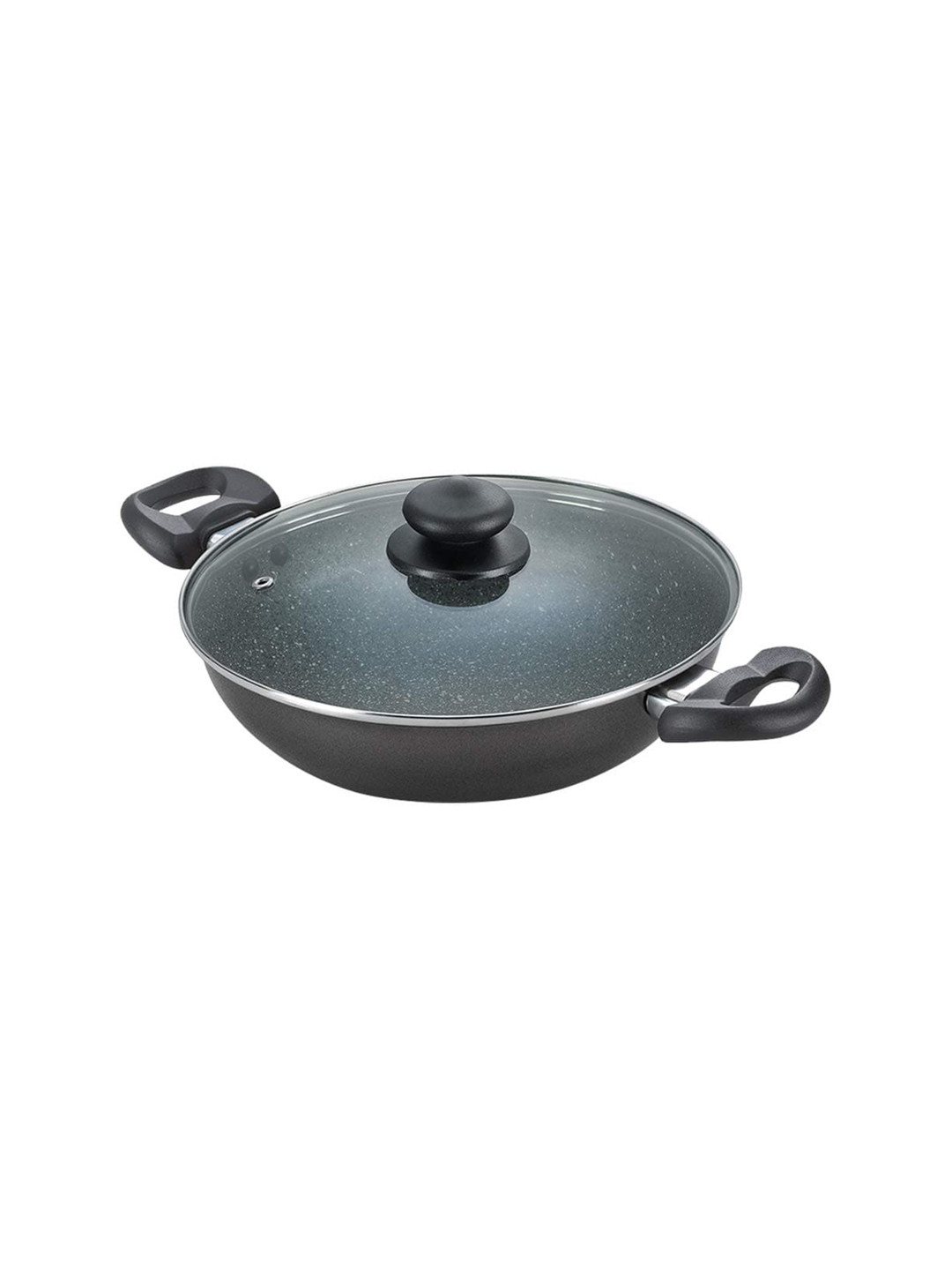 Prestige Omega Deluxe Granite Black Non-Stick Induction Base Kadhai With Glass Lid 2.4L