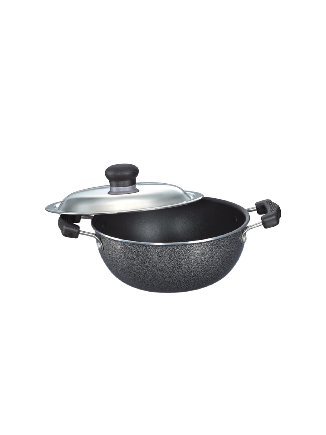 Prestige Omega Select Plus Black Flat Base Non-Stick Kadhai With Lid 1L