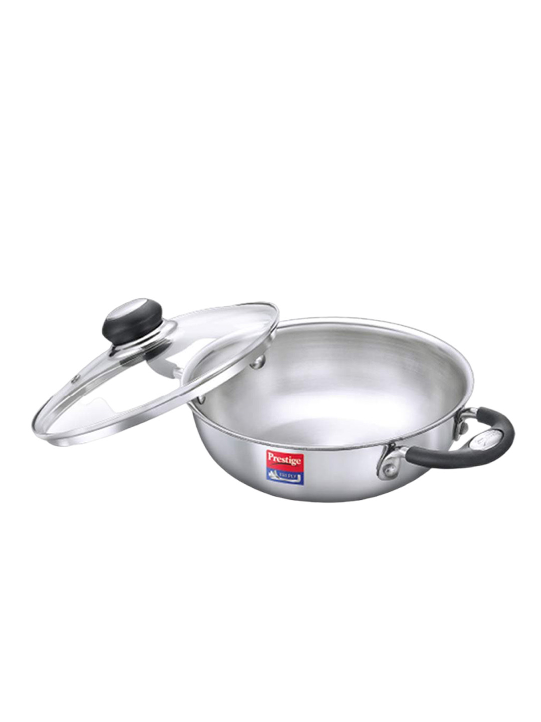 Prestige Tri-ply Splendor Silver Toned Stainless Steel Induction Base Kadhai With Lid-2.1L