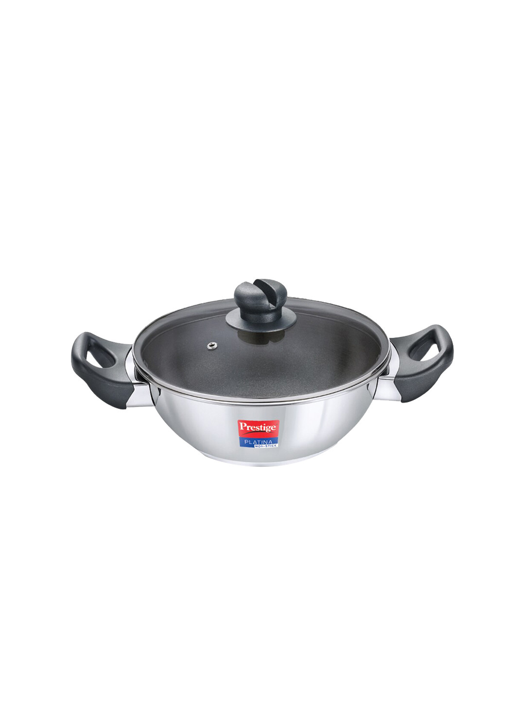 Prestige Platina Non-Stick Stainless Steel Induction Base Kadai With Glass Lid 2.25L