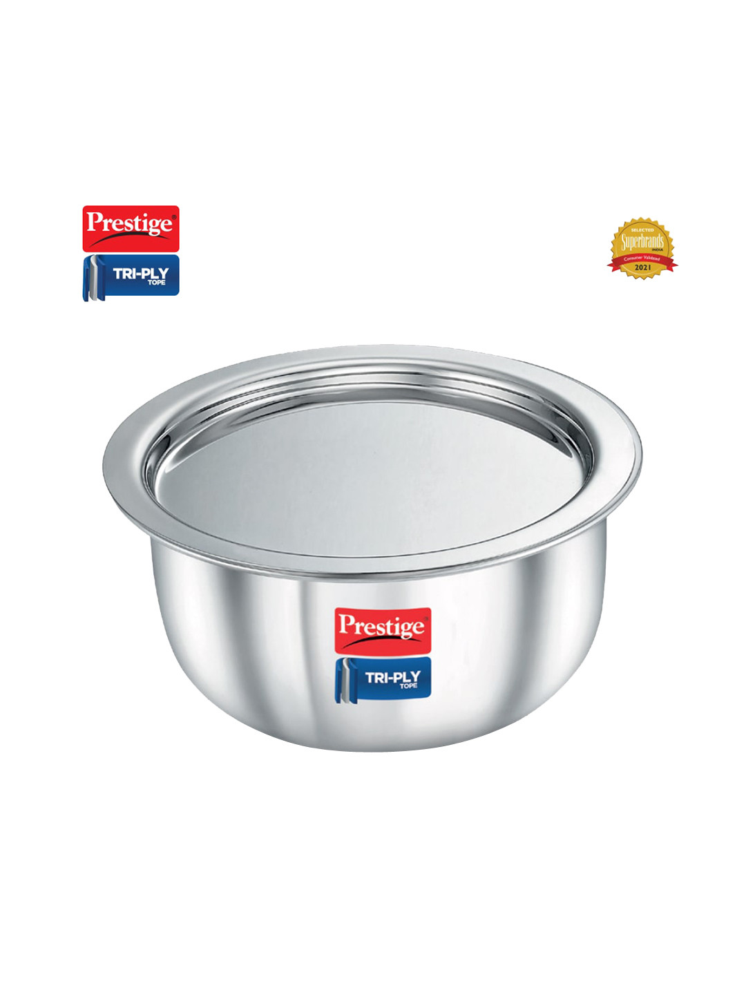 Prestige Tri-ply Silver Toned Stainless Steel Induction Base Tope with Lid-3.9 L
