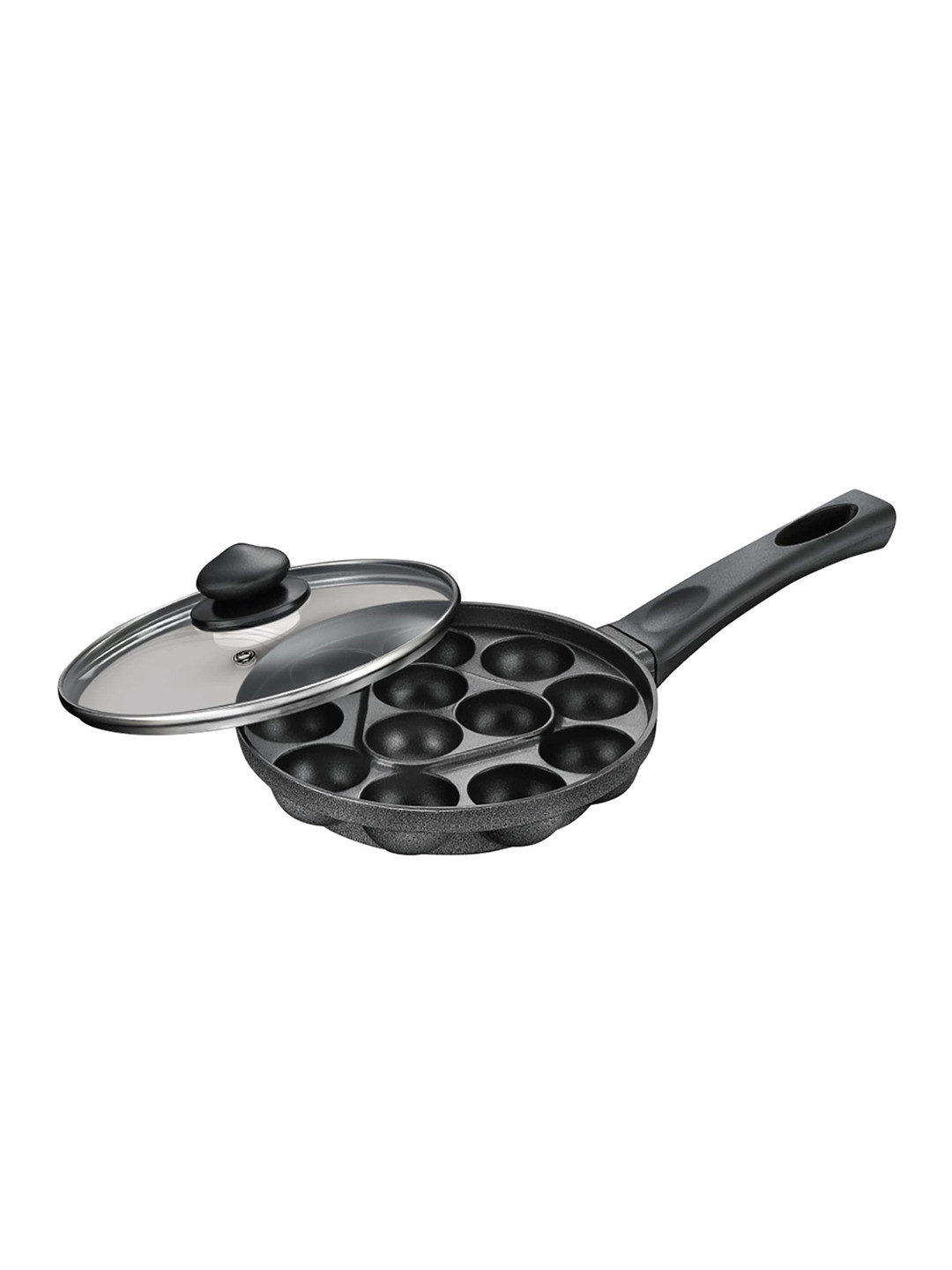Prestige Omega Select Plus Black Non-Stick Paniyarakkal Pan With Glass Lid-12 Pits