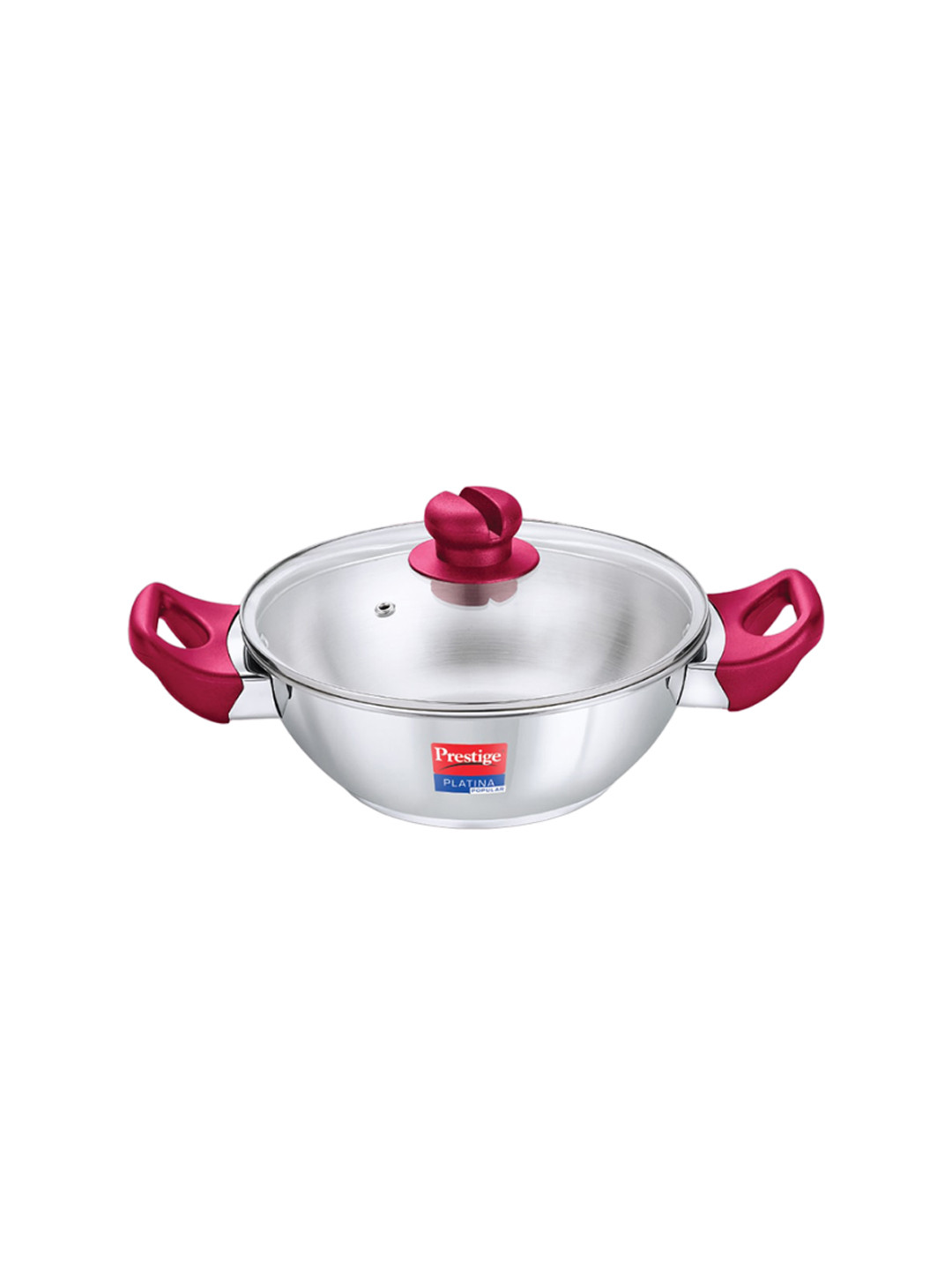 Prestige Platina Popular Silver Toned Stainless Steel Kadai With Lid