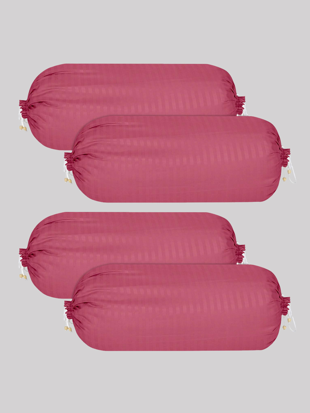 Kuber Industries4-Pcs Pink Striped Cotton Bolster Covers