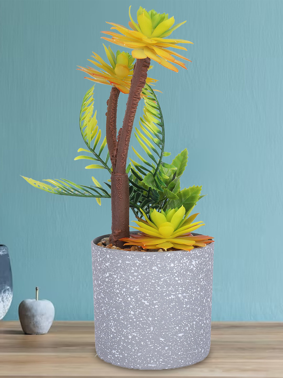 Kuber Industries Yellow Artificial Indoor Fake Plants With Pot Decoration Items For House