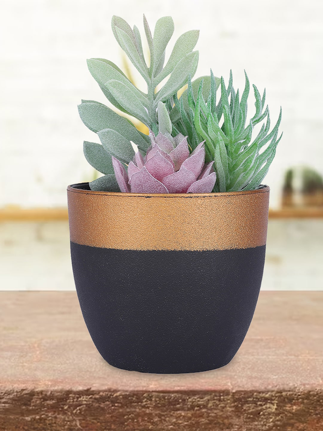 Kuber Industries Green & Pink Artificial Succulent Plant With Pot