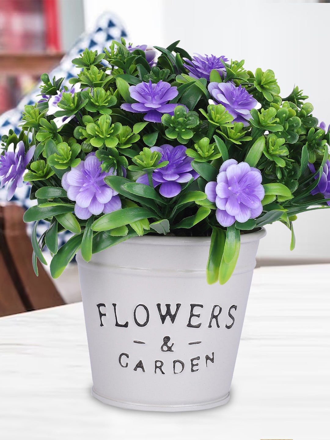 Kuber Industries Lavender & Green Daffodil Artificial Plant With Pot Showpiece For Office