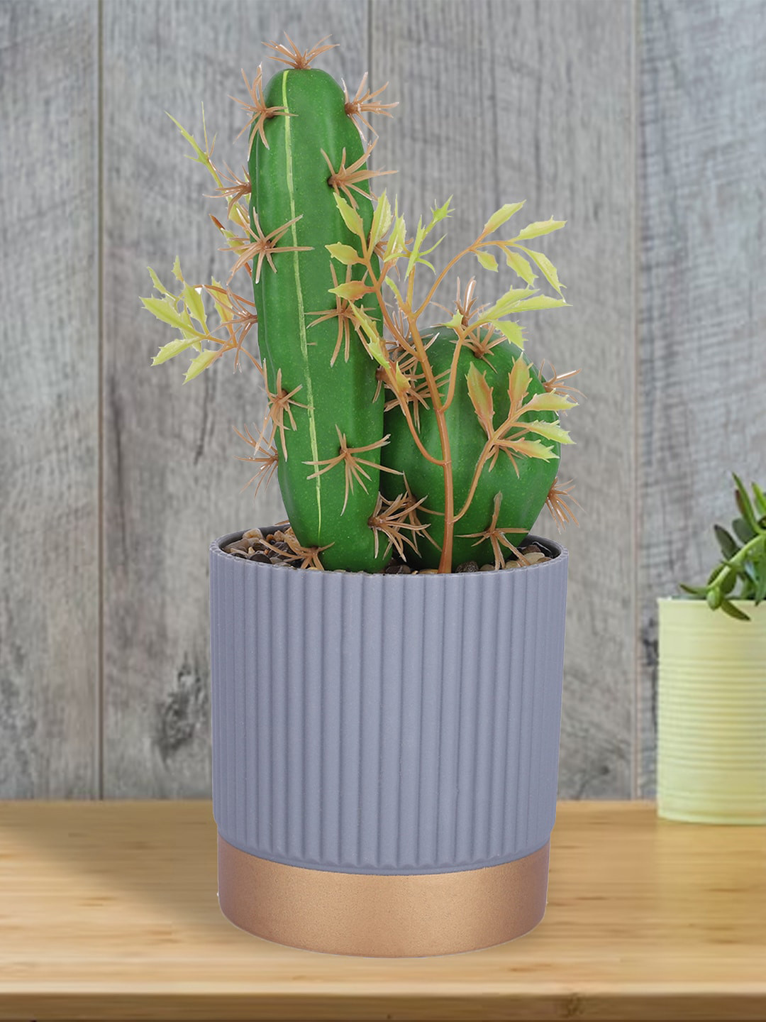 Kuber Industries Green & Blue Cactus Artificial Plant With Pot