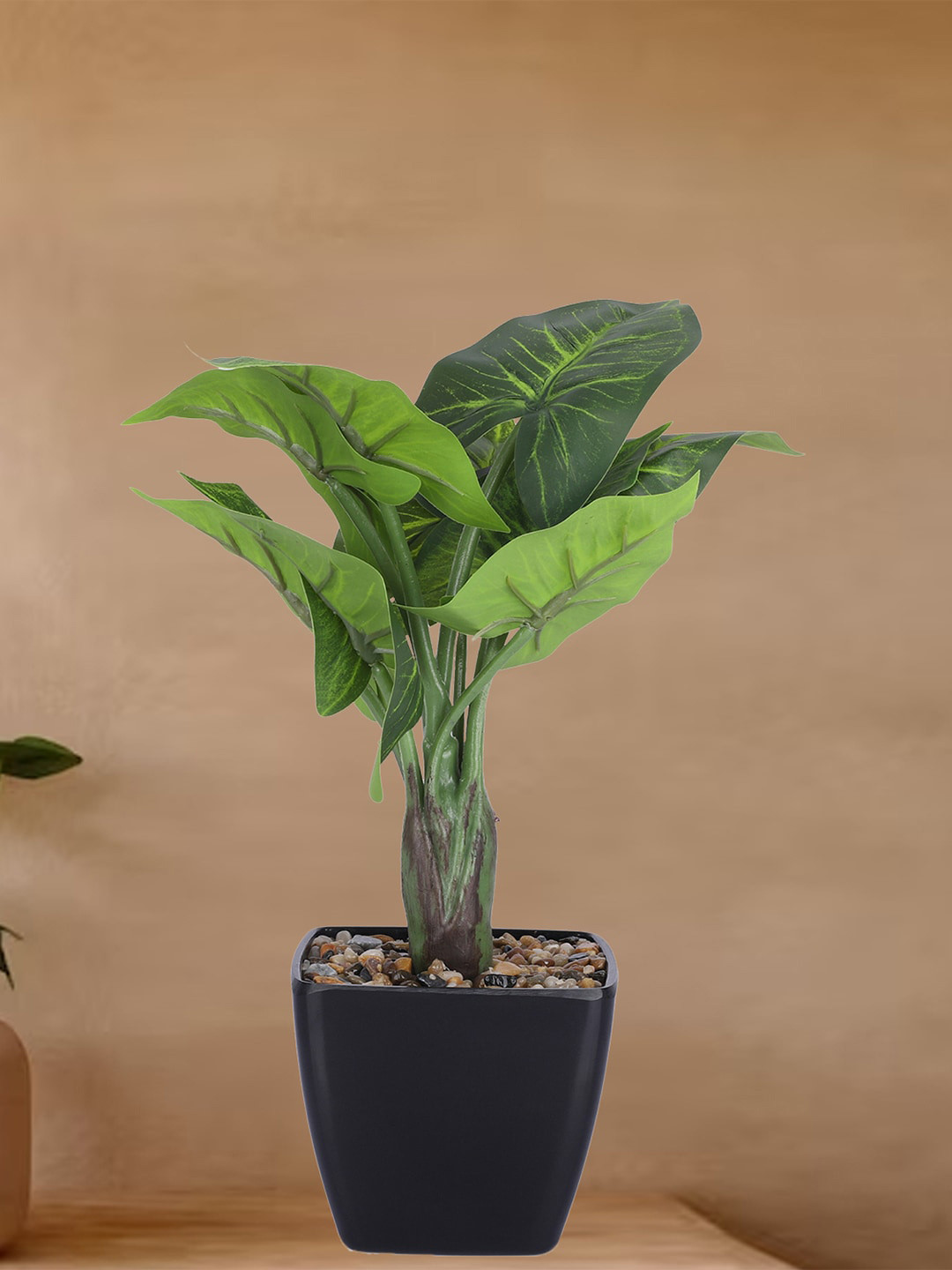 Kuber Industries Green & Black faux artificial planter with Pot for bedroom table sofa