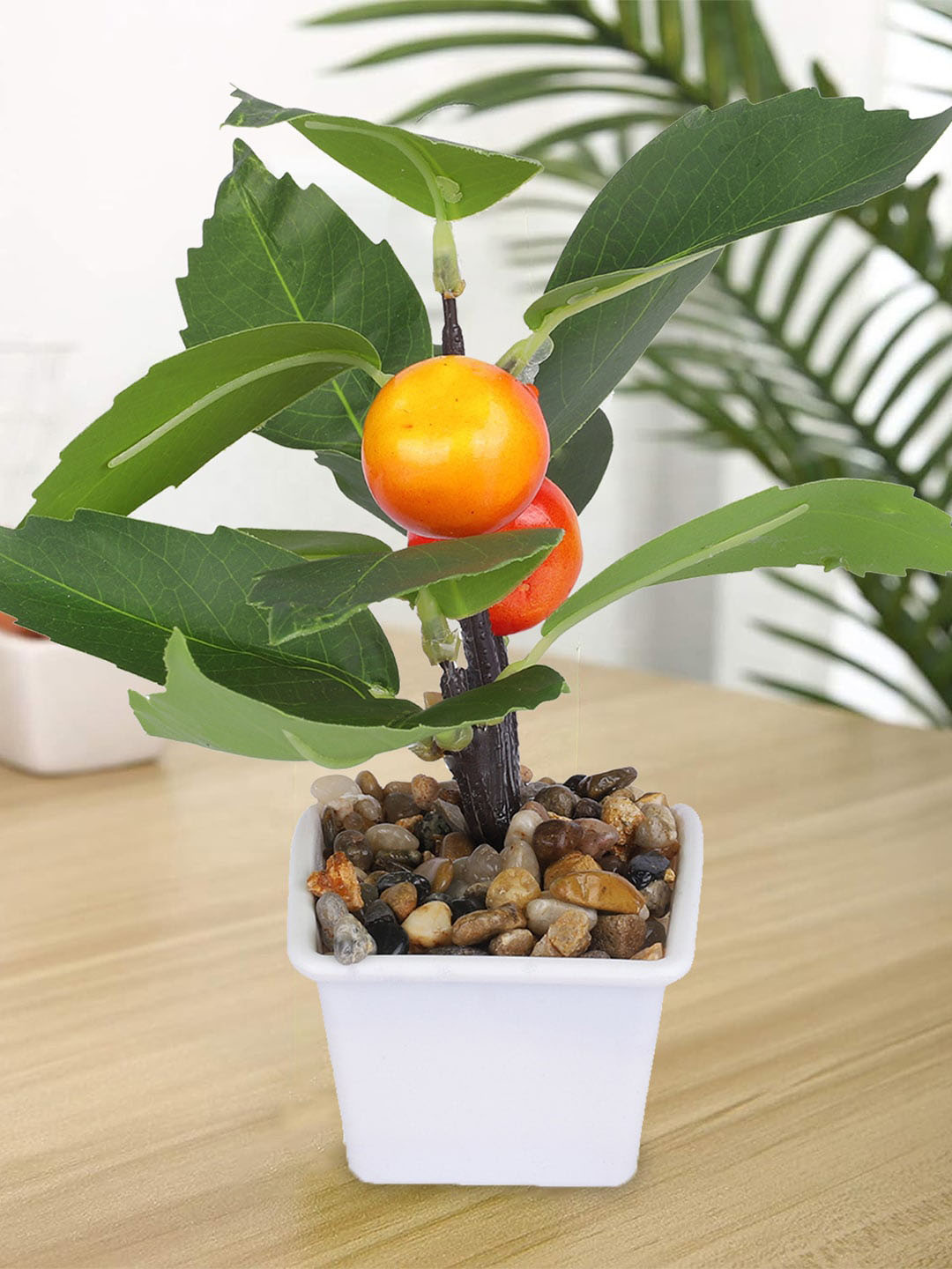 Kuber Industries Green & Orange Artificial Bonsai Plant With Pot