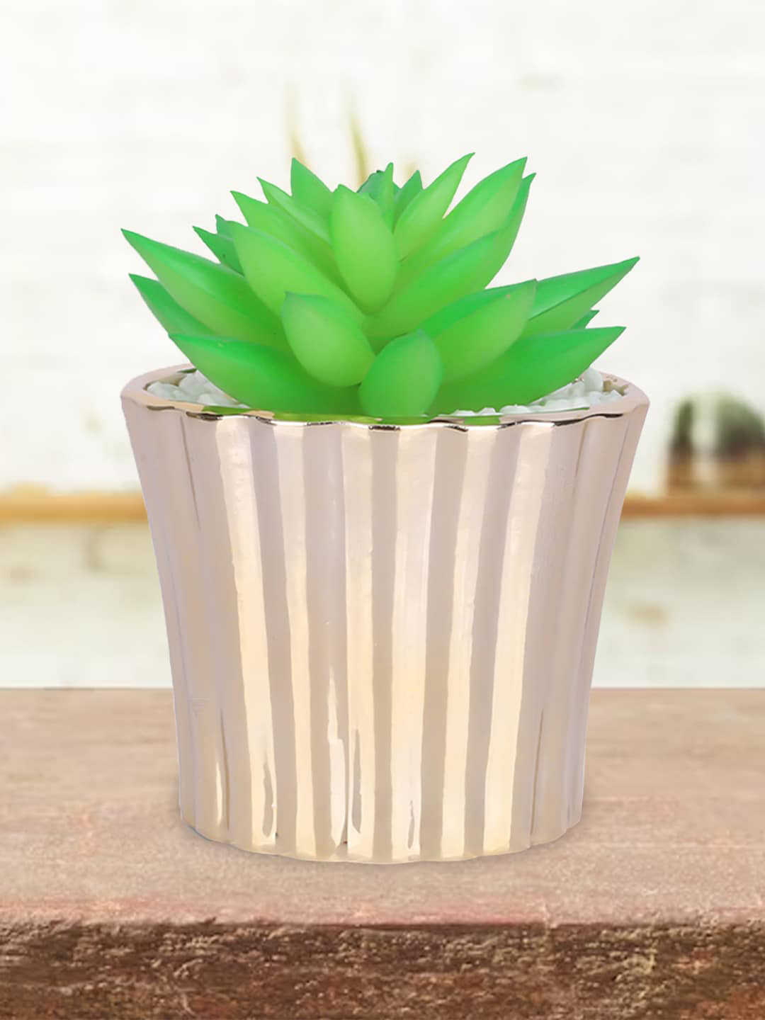 Kuber Industries Green & Golden Artificial Bonsai Plant With pot artificial flowers