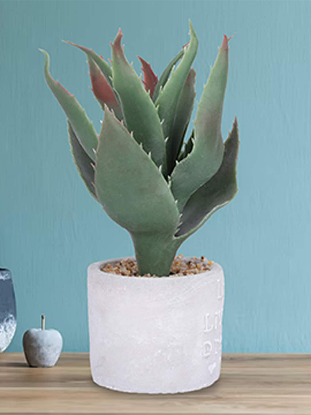 Kuber Industries Green & White Artificial Succulent Plant With Pot