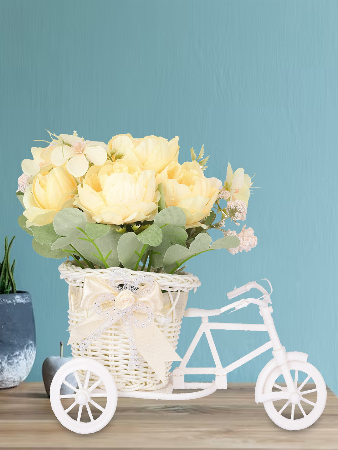 Kuber Industries artificial plants indoor Dahlia Flower with bicycle Designer Pot