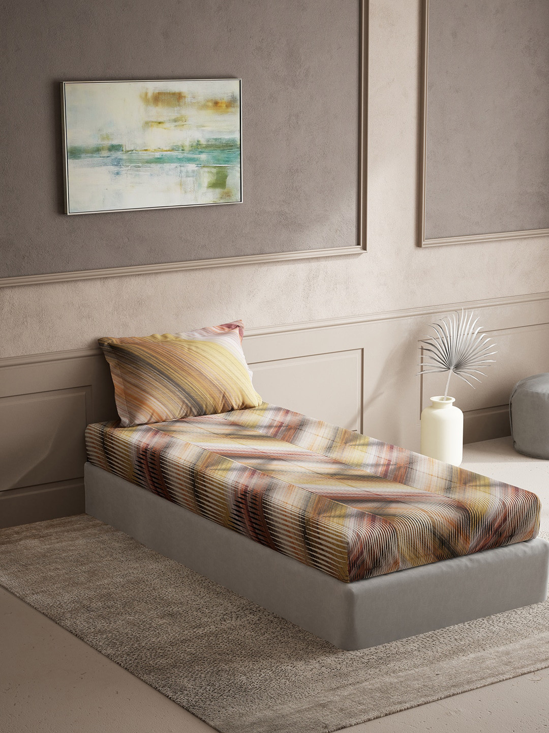 DDecor Live Beautiful Red Abstract Cotton Breathable 150 TC Single Bedsheet with a Pillow Cover-60 x 88 inches