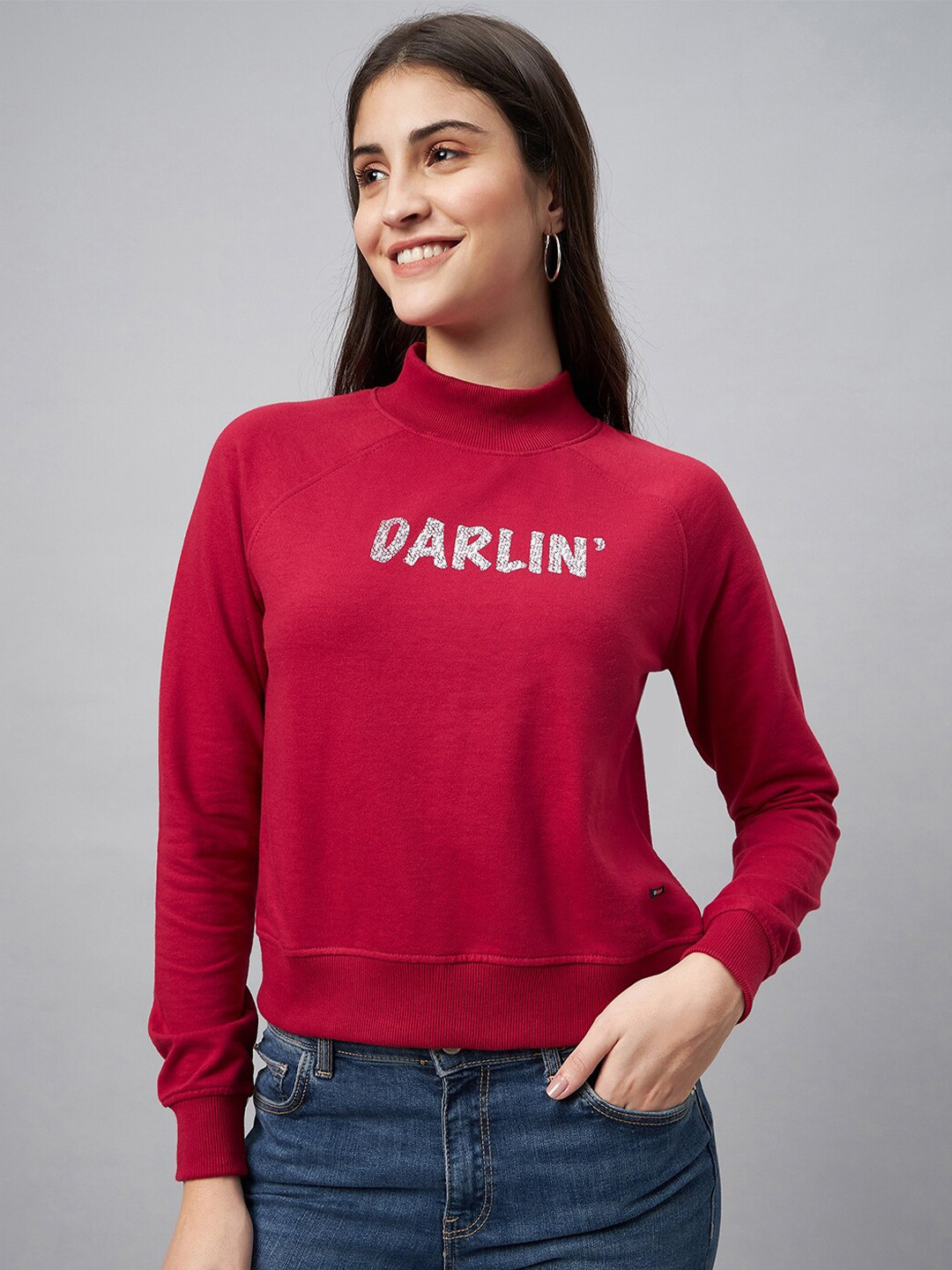 Club York Typography Printed Hight Neck Cotton Pullover Sweatshirt