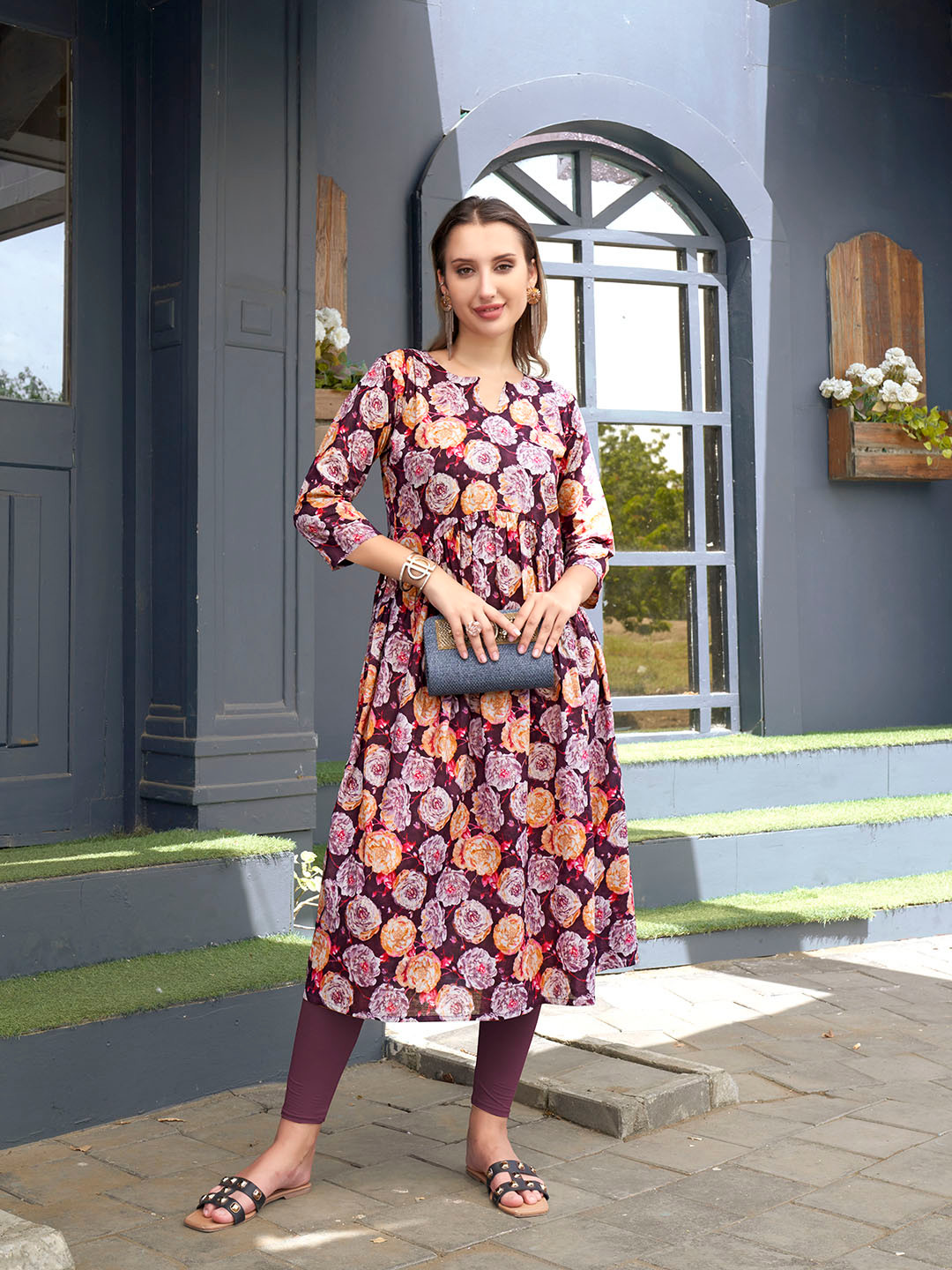 Anouk Rustic Floral Printed A-Line Cotton Silk Kurta