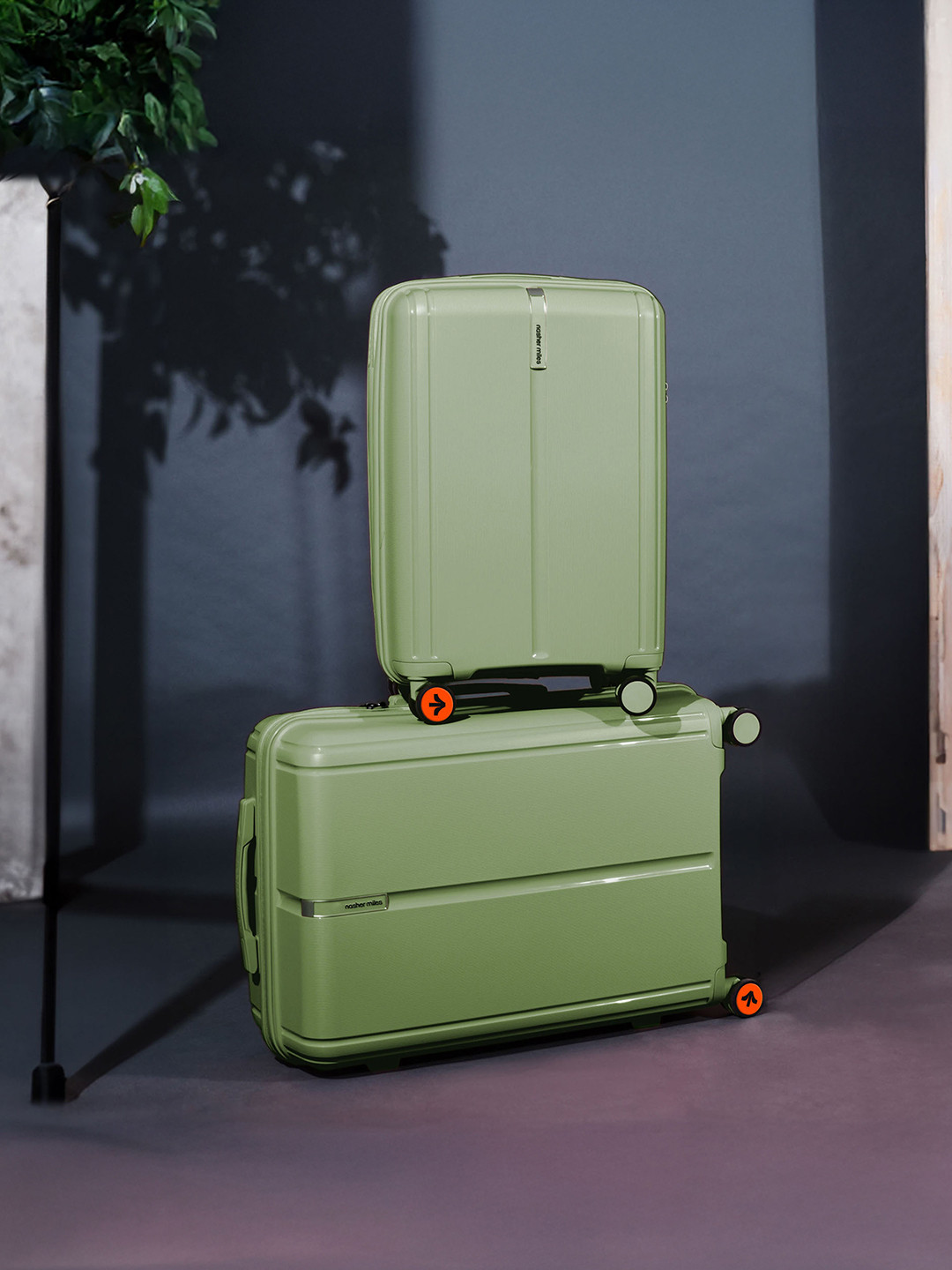 Nasher Miles The Line Polypropylene Green Trolley Bag Set of 2 S/M 55-65cm