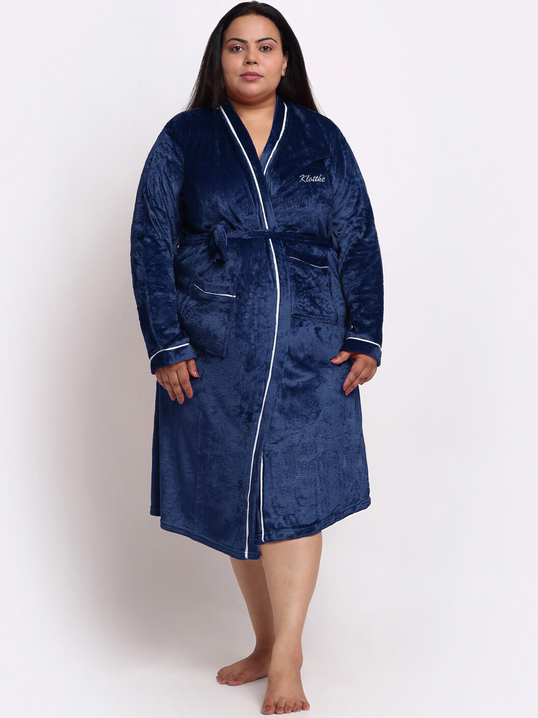 KLOTTHE Women Plus Size Woolen Belted Bath Robe