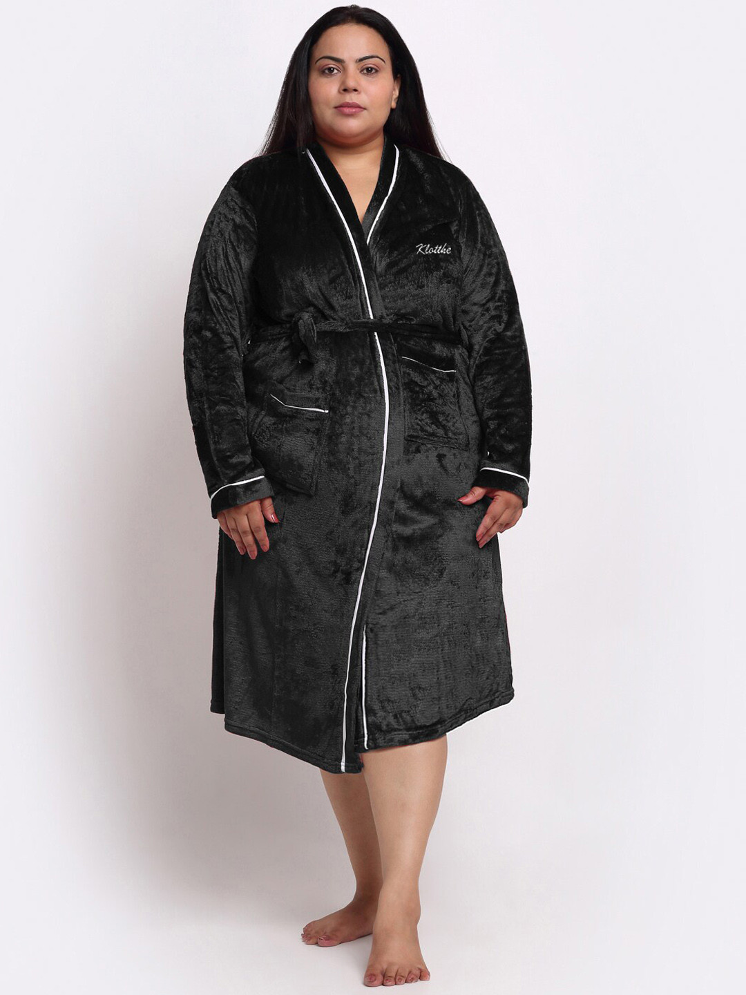 KLOTTHE Women Plus Size Woolen Belted Bath Robe