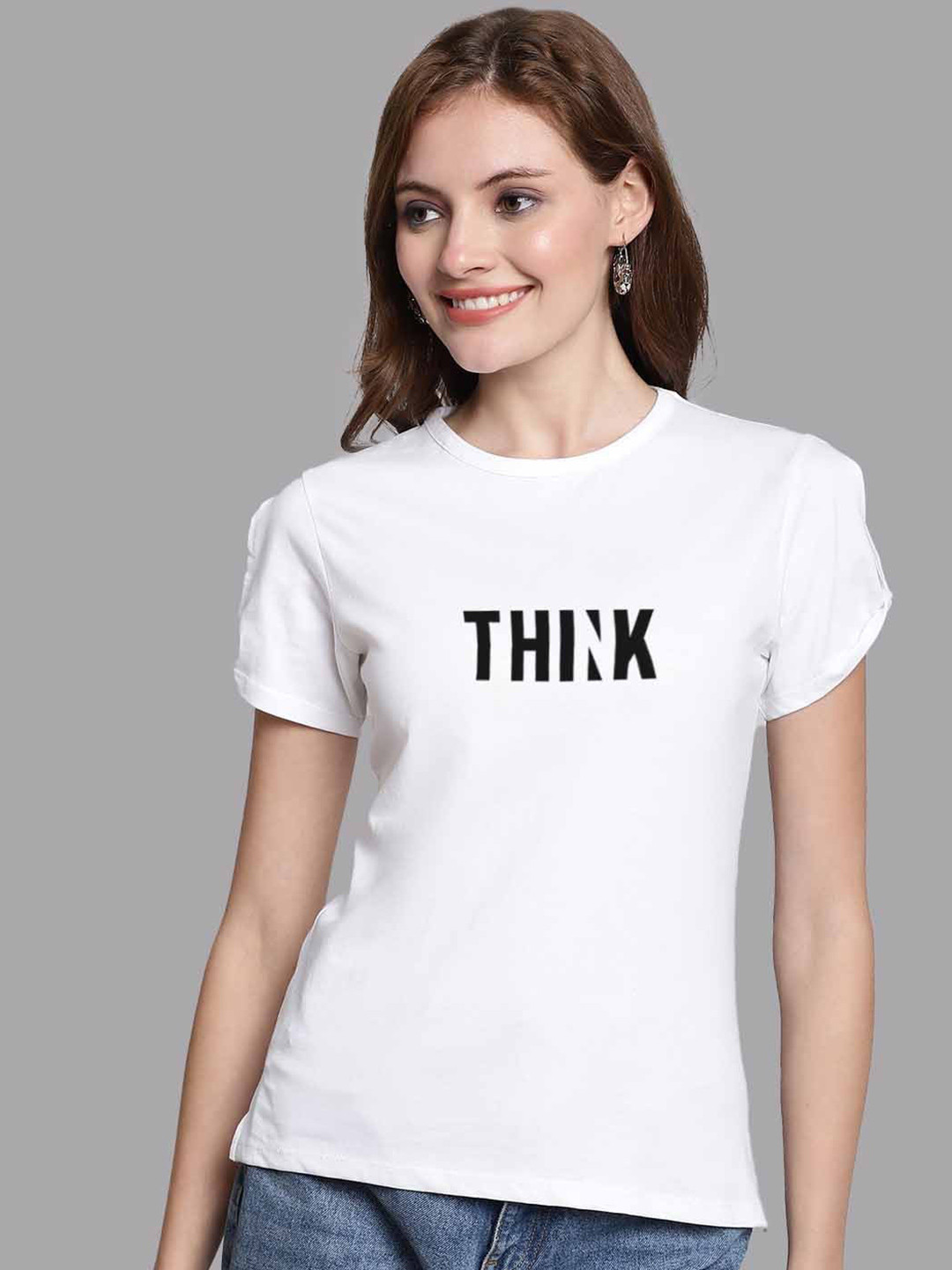 FBAR Typography Printed Slit Sleeves Pure Cotton High Low Top