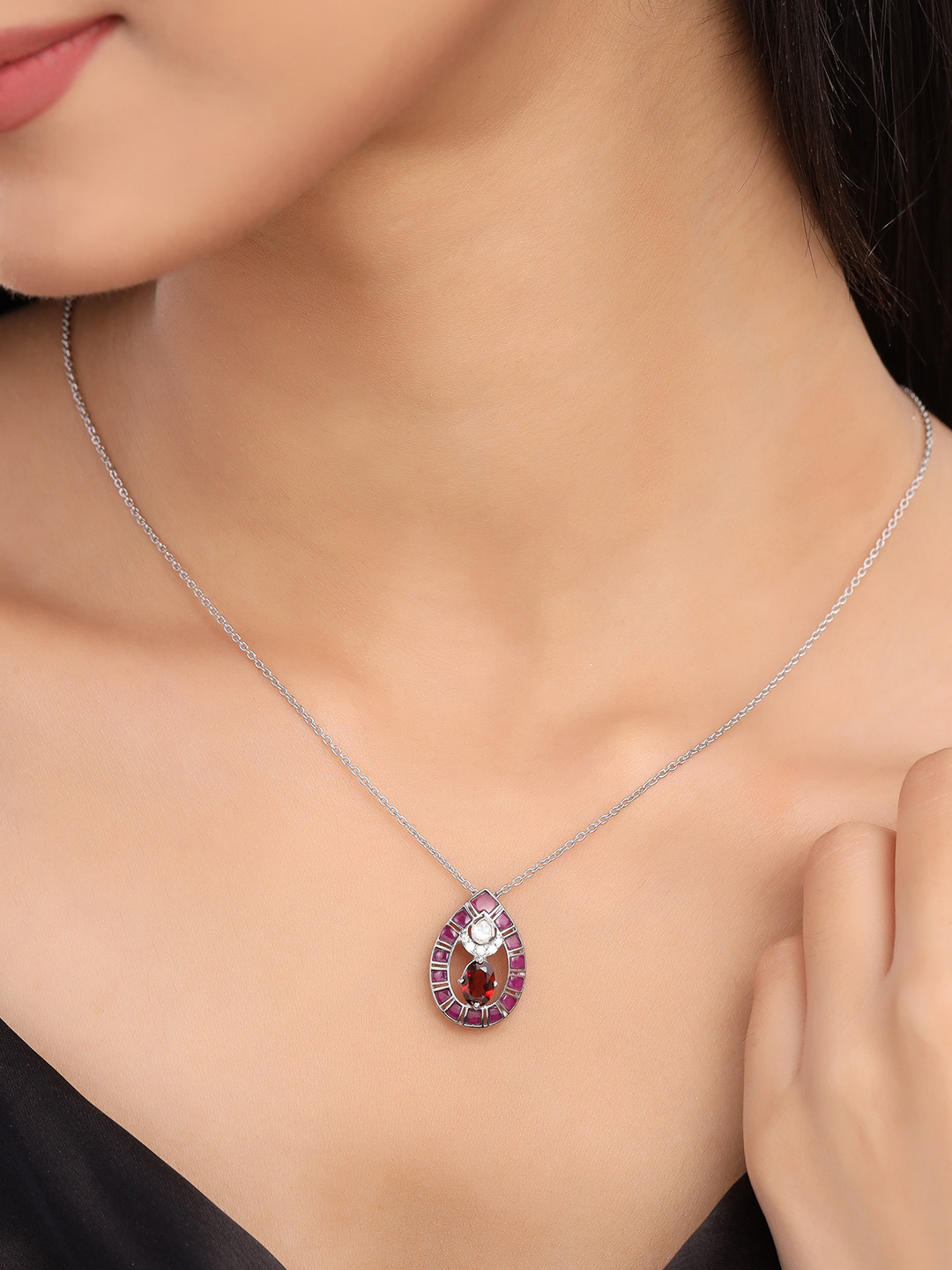 Kicky And Perky 925 Sterling Silver Stone-Studded Pendant With Chain