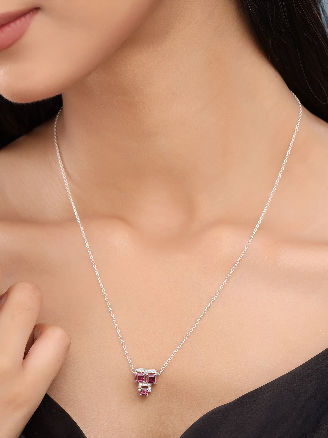 Kicky And Perky 925 Sterling Silver Stone-Studded Pendant With Chain