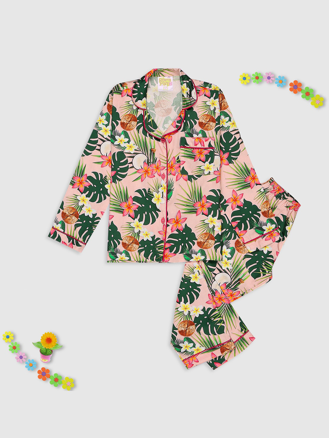 Pyjama Party Girls Tropical Printed Pure Cotton Night suit