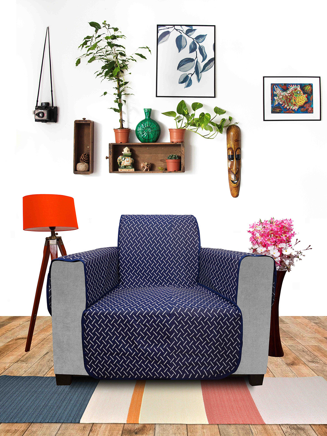 DREAM CARE 3 Layers Waterproof Pearl Reversible 1-Seater Sofa Cover with Pockets