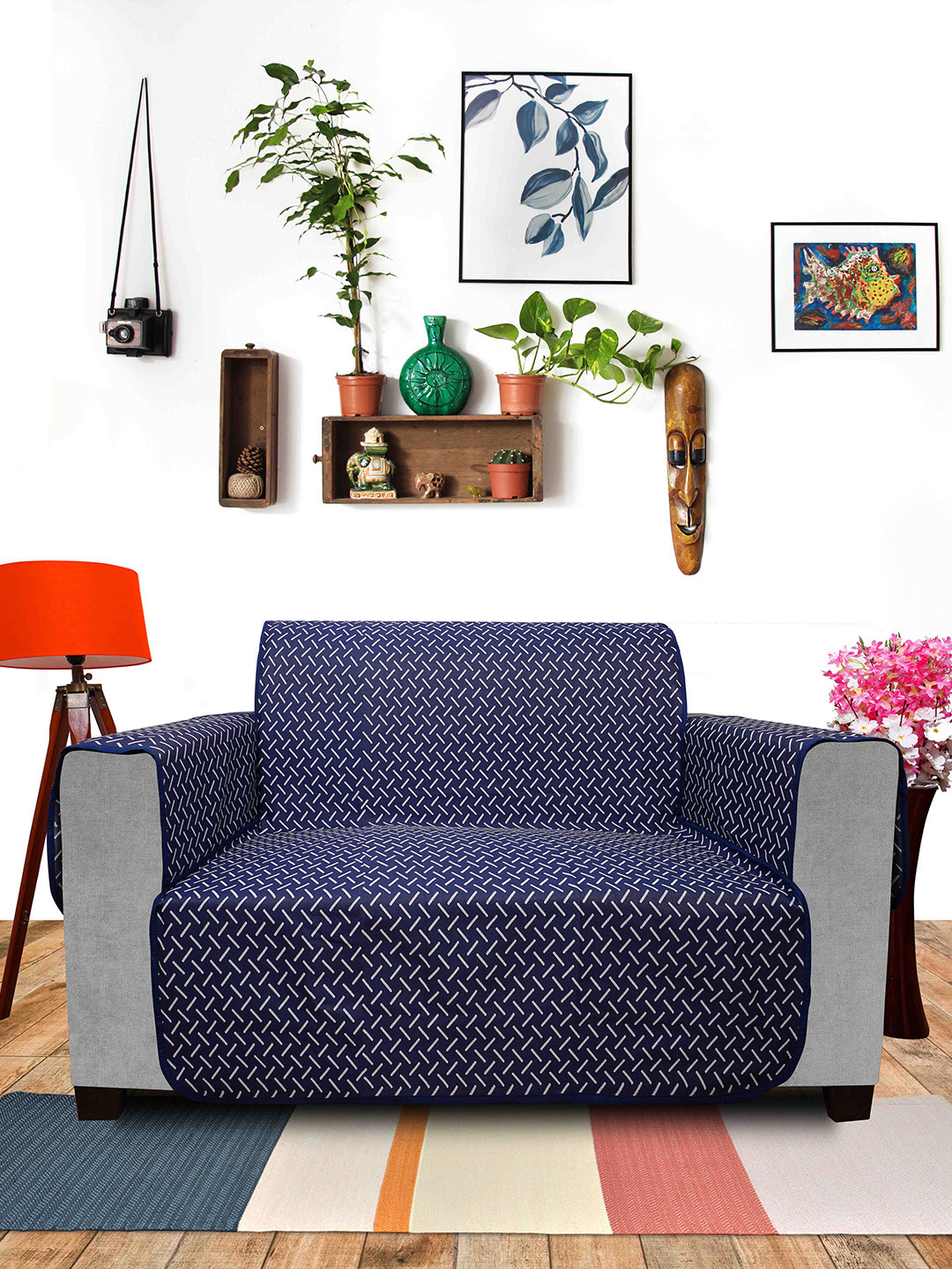 DREAM CARE Printed 3 Layers Waterproof Pearl Reversible 2-Seater Sofa Cover with Pockets