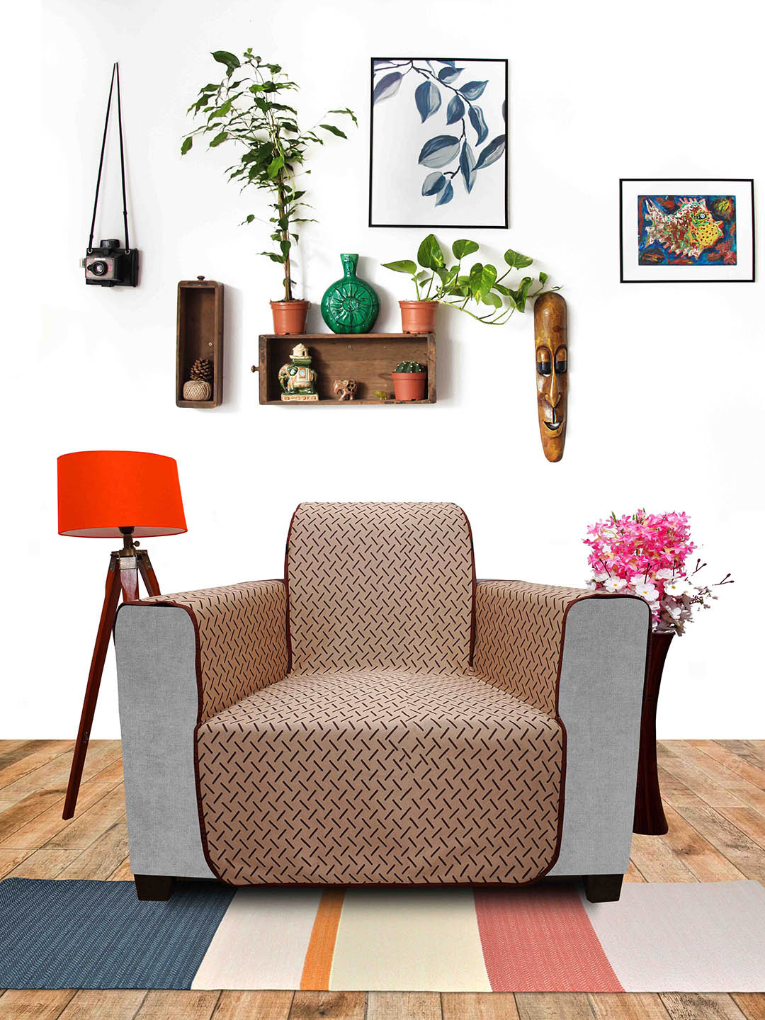 DREAM CARE 3 Layers Waterproof Pearl Reversible 1-Seater Sofa Cover with Pockets