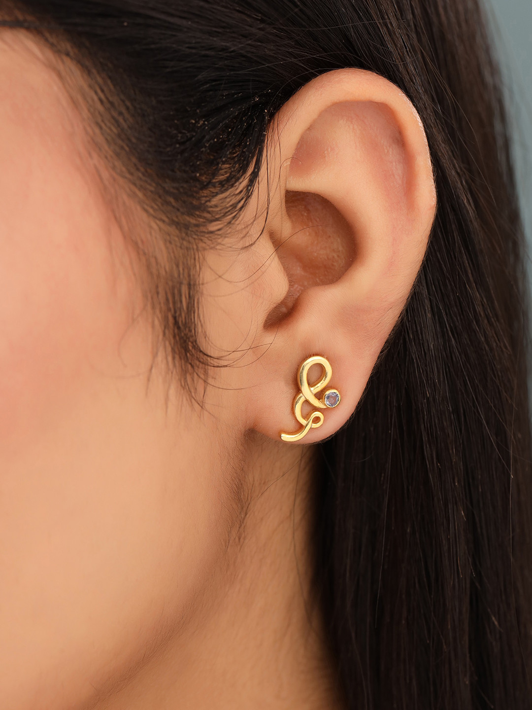 Kicky And Perky 925 Sterling Silver Iolite Stone Studded Gold-Plated Earring