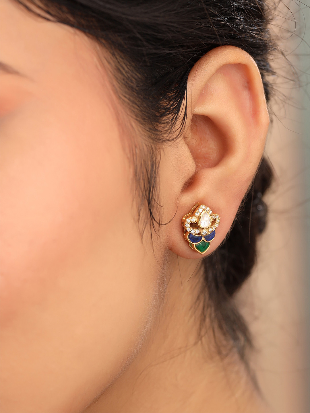 Kicky And Perky 925 Sterling Silver Polki Moissanite Studs Earrings