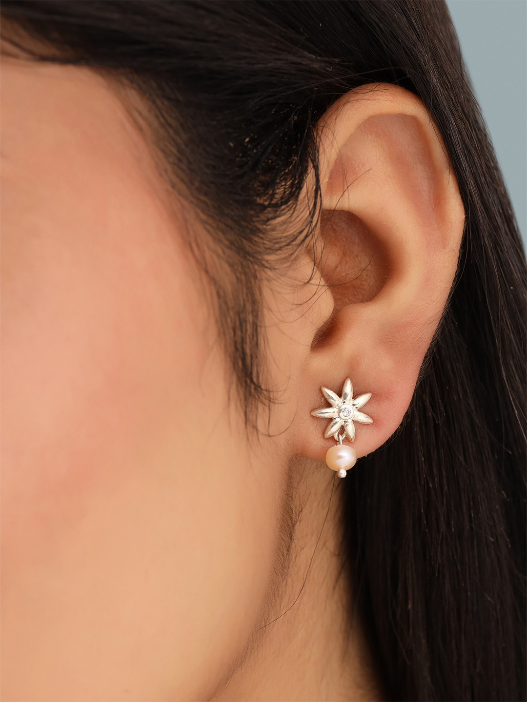 Kicky And Perky 925 Sterling Silver Moissanite Studded Earring With Dangling Pearl