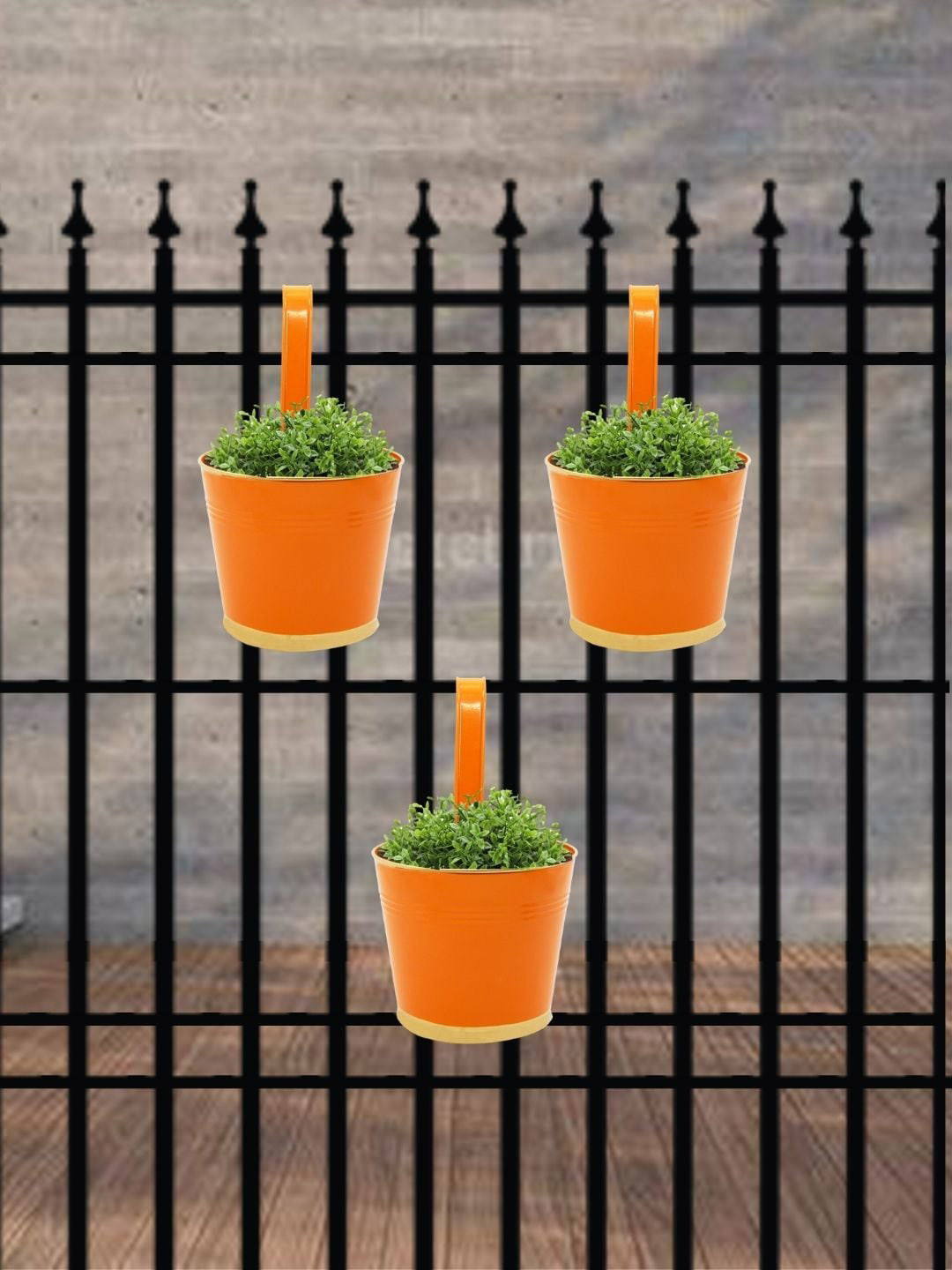ecofynd 3 Pcs Orange Balcony Hanging Metal Planter