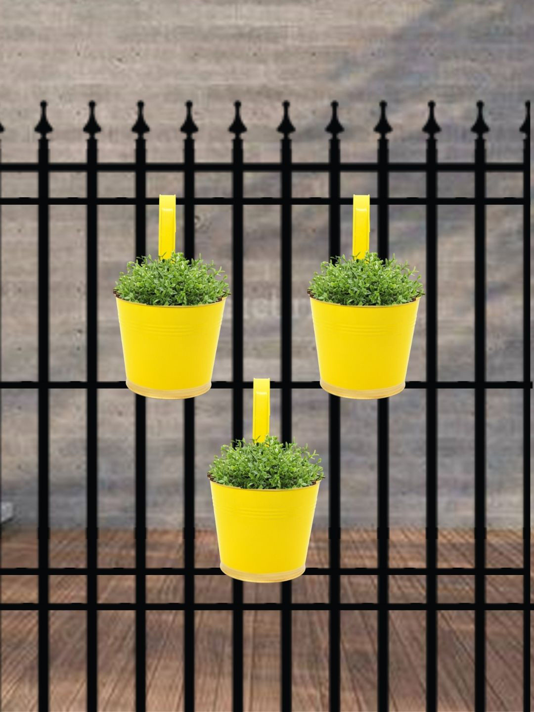 ecofynd Yellow 3 Pieces Oval Balcony Hanging Metal Planter
