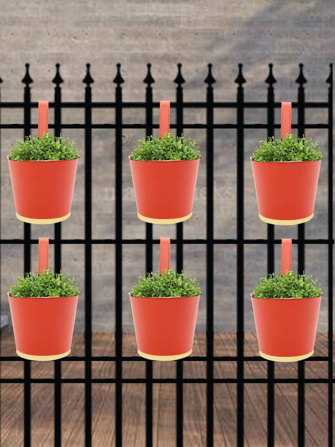 ecofynd Red 6 Pieces Oval Balcony Hanging Metal Planter